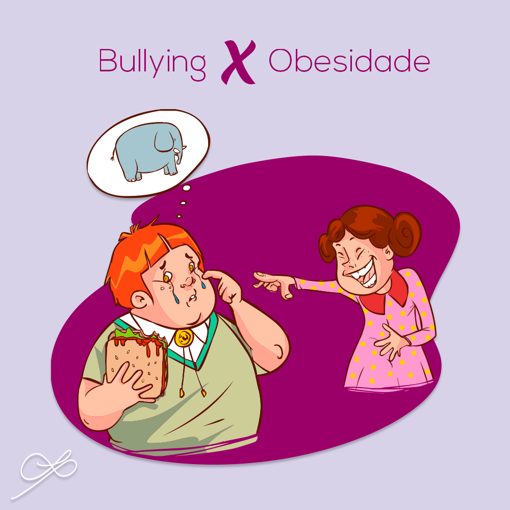 imagem de bullying x obesidade - criança comendo e sofrendo bullying